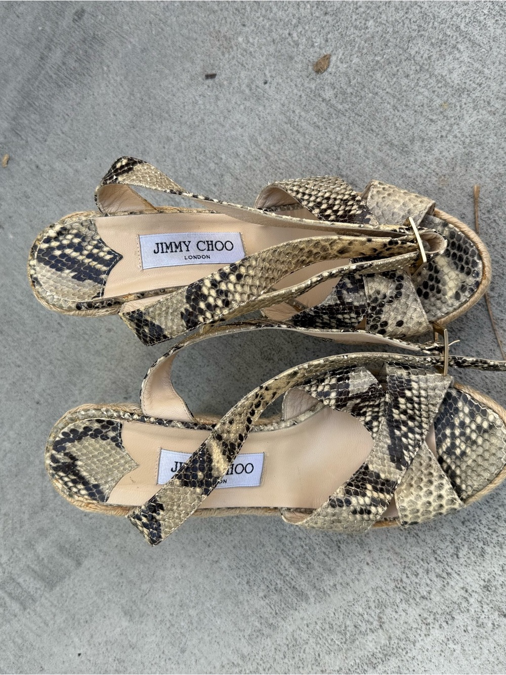Jimmy Choo Snake-Print Espadrille Sandal in Beige and Black
